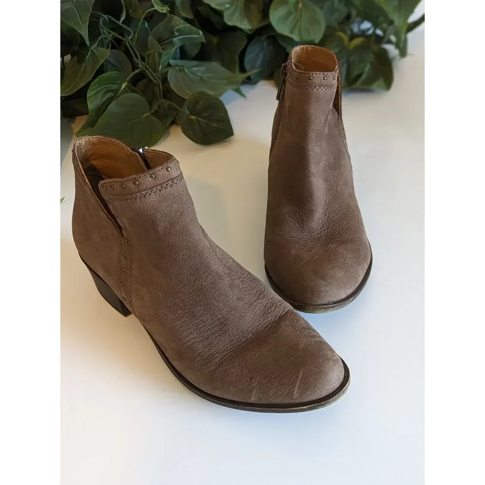 Lucky Brand Beathea Boots Ankle Leather Studded Boho Western Brown Size 7.5